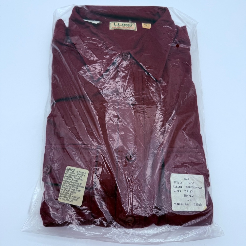 Vintage LL Bean Chamois Cloth Shirt Men's 17 Tall Burgundy USA NOS Style 1612
